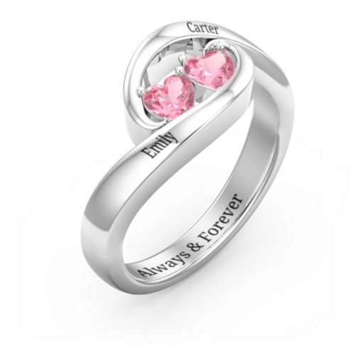 Engravable Double Heart Gemstone Wave Ring