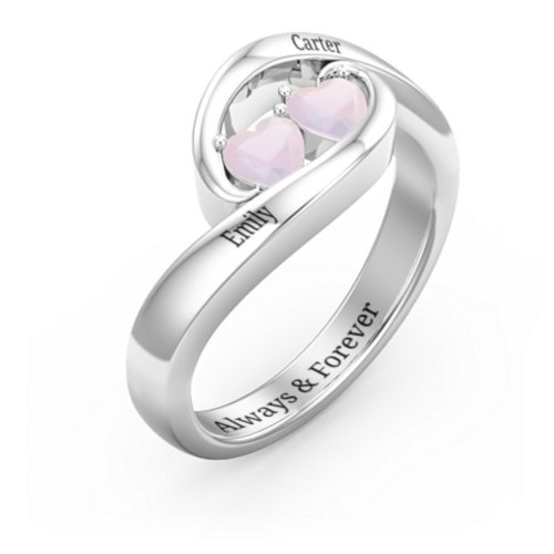 Engravable Double Heart Gemstone Wave Ring
