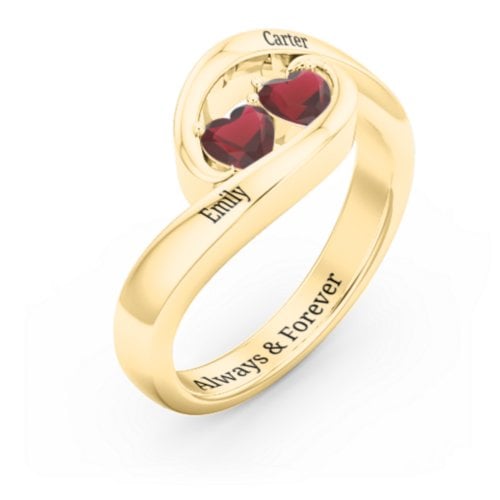 Engravable Double Heart Gemstone Wave Ring