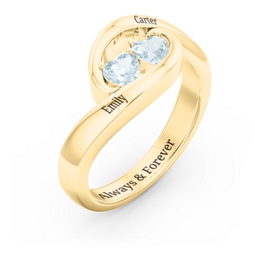 Engravable Double Heart Gemstone Wave Ring