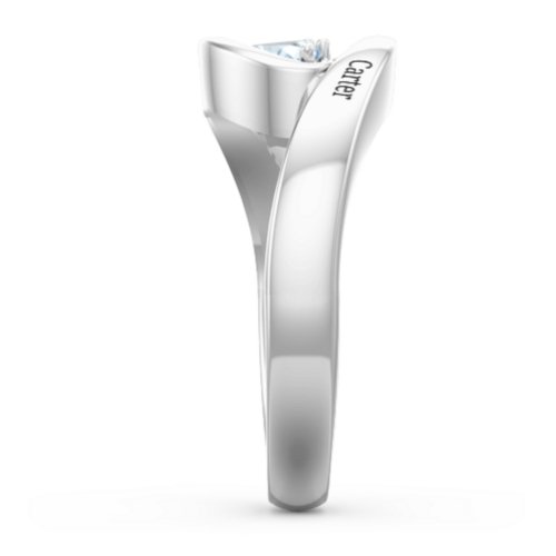 Engravable Double Heart Gemstone Wave Ring