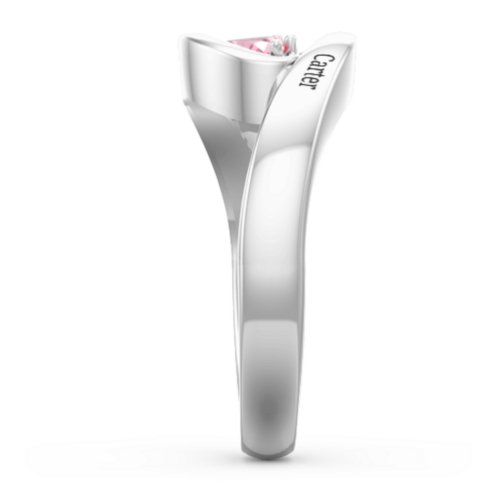 Engravable Double Heart Gemstone Wave Ring