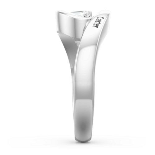 Engravable Double Heart Gemstone Wave Ring – Sterling Silver with Aquamarine and Cubic Zirconia