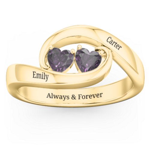 Engravable Double Heart Gemstone Wave Ring