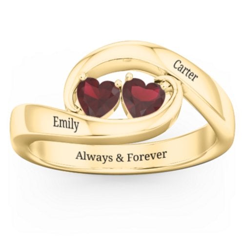 Engravable Double Heart Gemstone Wave Ring