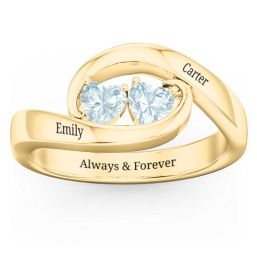 Engravable Double Heart Gemstone Wave Ring