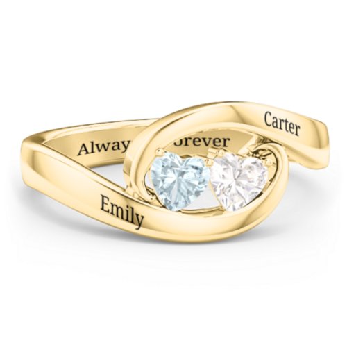 Engravable Double Heart Gemstone Wave Ring