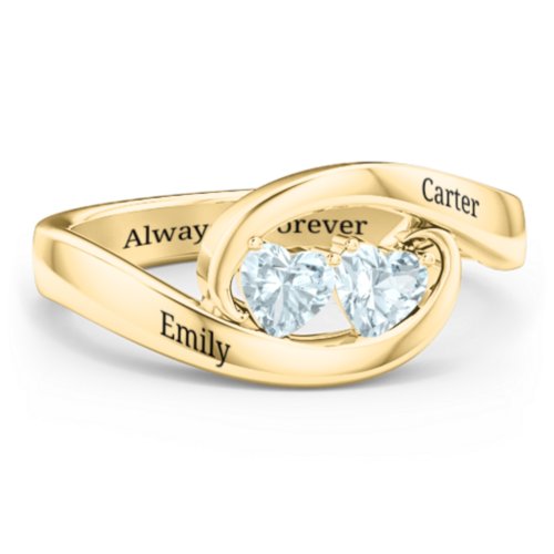 Engravable Double Heart Gemstone Wave Ring