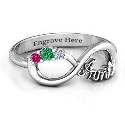 Aunt's Infinite Love Ring with Stones in 925 Sterling Silver with Emerald, Ruby, and Cubic Zirconia