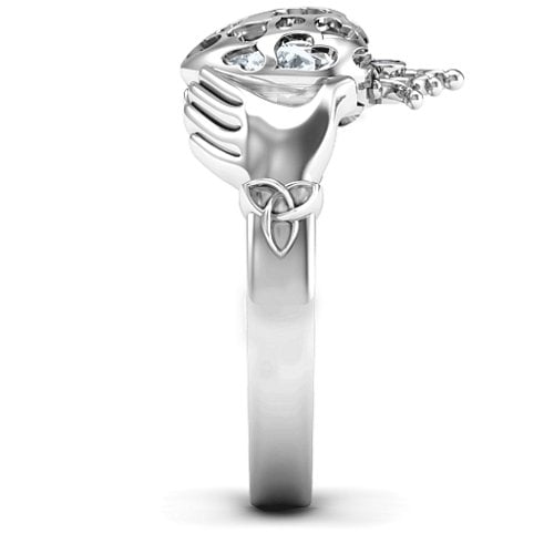Caged Hearts Claddagh Ring – Sterling Silver with Diamond and Cubic Zirconia