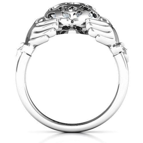 Caged Hearts Claddagh Ring – Sterling Silver with Diamond and Cubic Zirconia