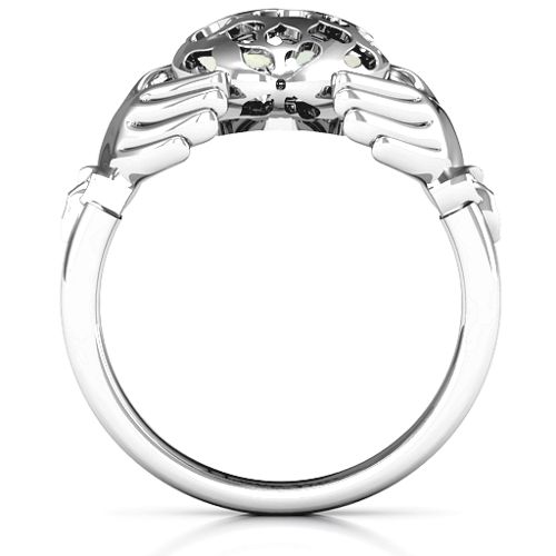 Caged Hearts Claddagh Ring – Sterling Silver with Opal and Cubic Zirconia