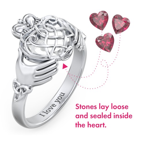 Caged Hearts Celtic Claddagh Ring