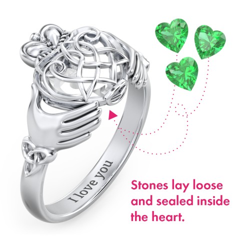 Caged Hearts Celtic Claddagh Ring
