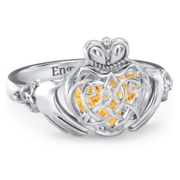 Caged Hearts Celtic Claddagh Ring in 925 Sterling Silver with Citrine