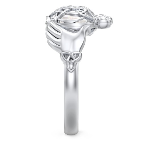 Caged Hearts Celtic Claddagh Ring – Sterling Silver with Opal