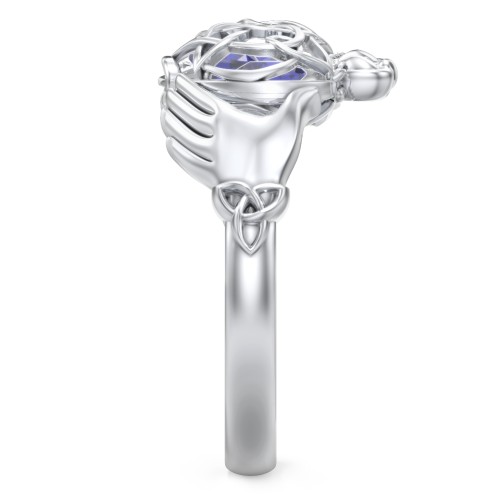 Caged Hearts Celtic Claddagh Ring – Sterling Silver with Blue Sapphire