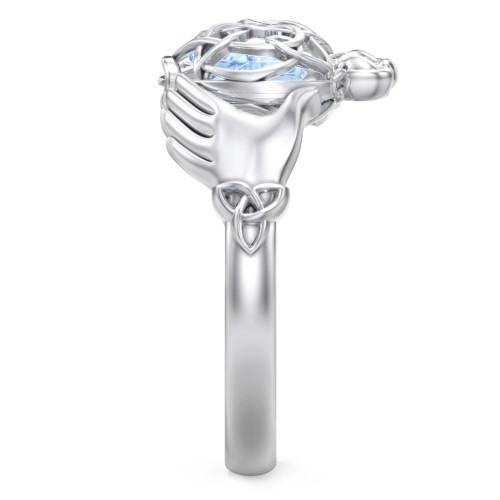 Caged Hearts Celtic Claddagh Ring – Sterling Silver with Blue Topaz