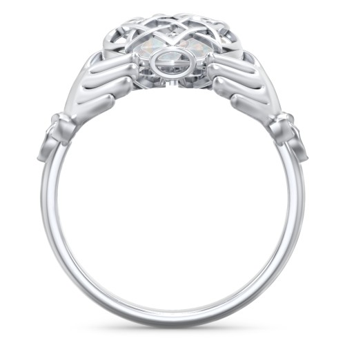 Caged Hearts Celtic Claddagh Ring – Sterling Silver with Opal
