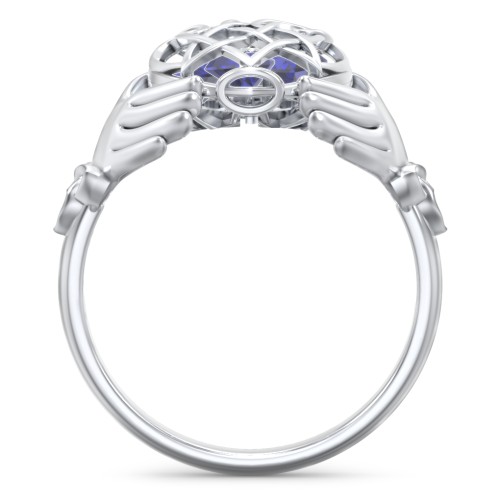 Caged Hearts Celtic Claddagh Ring – Sterling Silver with Blue Sapphire