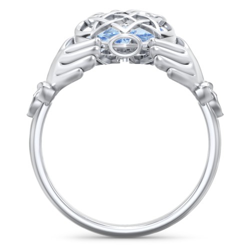 Caged Hearts Celtic Claddagh Ring – Sterling Silver with Blue Topaz