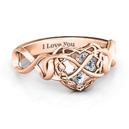My Infinite Love Caged Hearts Ring in 9K Solid Rose Gold with Cubic Zirconia