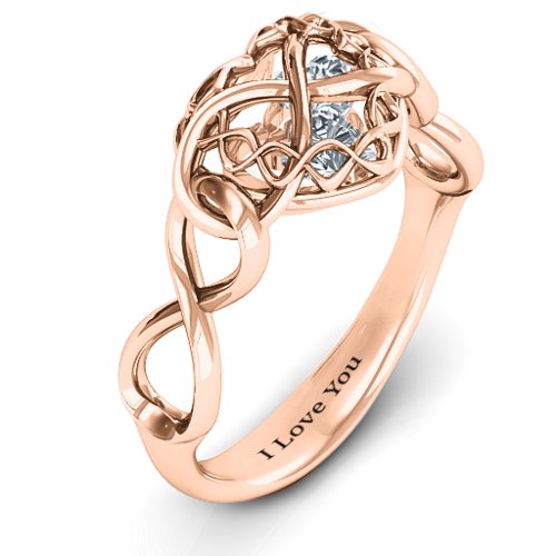 My Infinite Love Caged Hearts Ring – 9kt Rose Gold with Cubic Zirconia