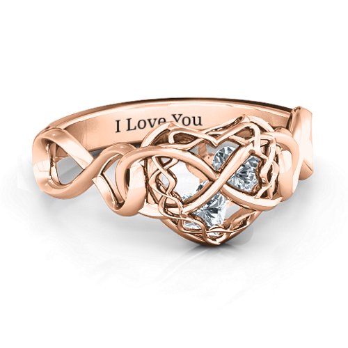 My Infinite Love Caged Hearts Ring – 9kt Rose Gold with Cubic Zirconia