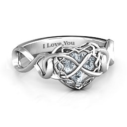 My Infinite Love Caged Hearts Ring in 925 Sterling Silver with Cubic Zirconia
