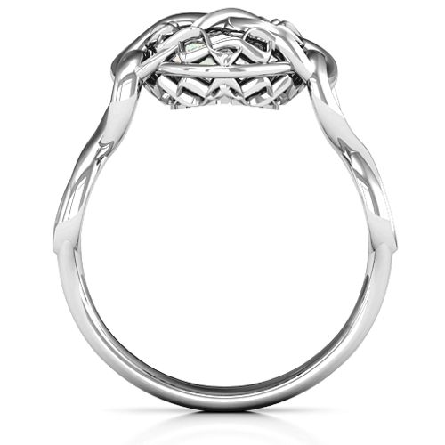 My Infinite Love Caged Hearts Ring – Sterling Silver with Opal