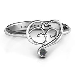 Spiritual Heart Om Ring in 925 Sterling Silver with Alexandrite