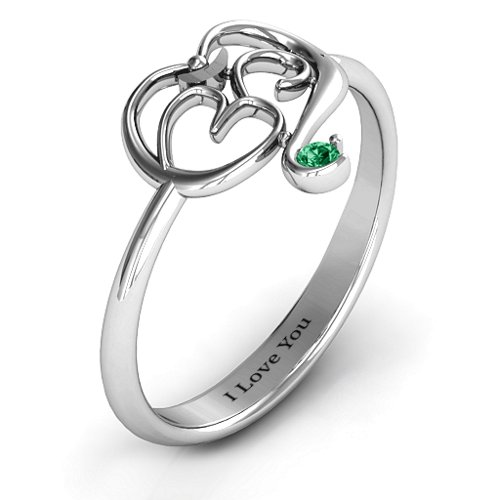 Spiritual Heart Om Ring – Sterling Silver with Emerald