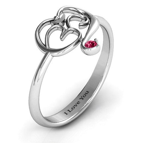 Spiritual Heart Om Ring – Sterling Silver with Ruby