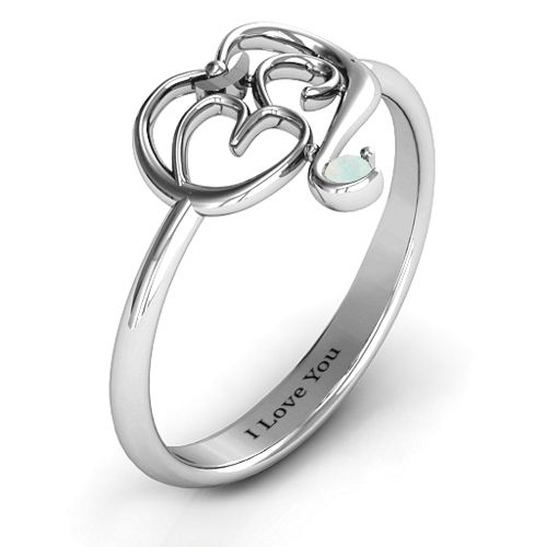 Spiritual Heart Om Ring – Sterling Silver with Opal