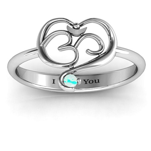 Spiritual Heart Om Ring – Sterling Silver with Opal