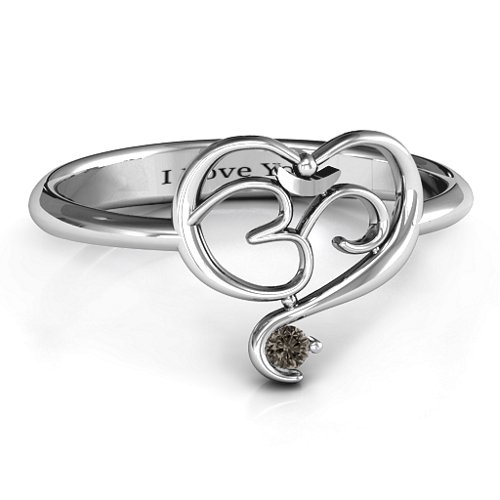 Spiritual Heart Om Ring – Sterling Silver with Smokey Quartz