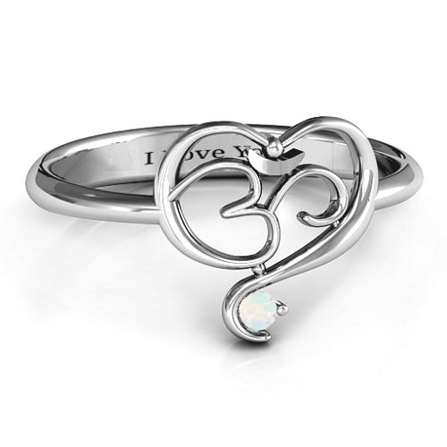 Spiritual Heart Om Ring – Sterling Silver with Opal
