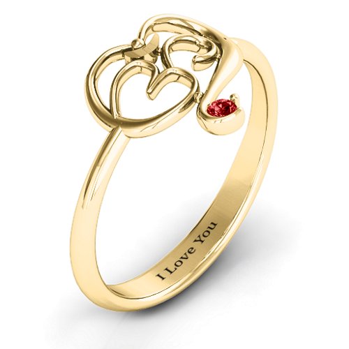 Spiritual Heart Om Ring – 9kt Yellow Gold with Garnet