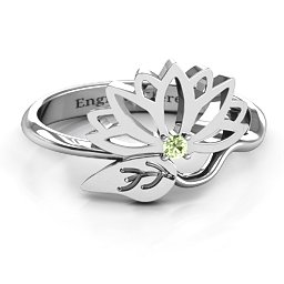 Leaves and Lotus Wrap Ring in 925 Sterling Silver with Peridot