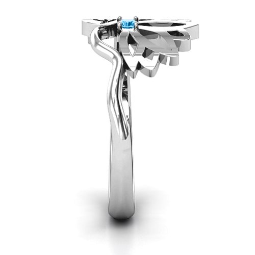 Leaves and Lotus Wrap Ring – Sterling Silver with Blue Topaz