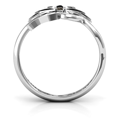 Leaves and Lotus Wrap Ring – Sterling Silver with Smokey Quartz