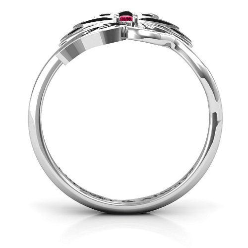 Leaves and Lotus Wrap Ring – Sterling Silver with Ruby