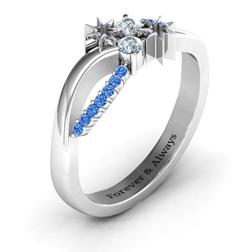 Light Up My Life Infinity Ring with Accent Stones – Sterling Silver with Cubic Zirconia and Fancy Blue Premium Zirconia