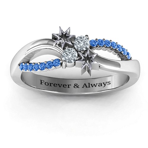 Light Up My Life Infinity Ring with Accent Stones – Sterling Silver with Cubic Zirconia and Fancy Blue Premium Zirconia