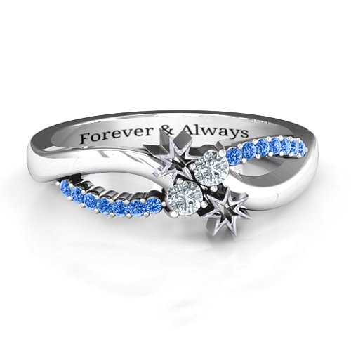 Light Up My Life Infinity Ring with Accent Stones – Sterling Silver with Cubic Zirconia and Fancy Blue Premium Zirconia