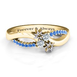 Light Up My Life Infinity Ring with Accent Stones in 9K Solid Yellow Gold with Cubic Zirconia and Fancy Blue Premium Zirconia