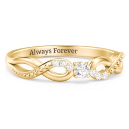 Double Infinity Gemstone Ring with Accents in 18K Gold Plated Silver with Cubic Zirconia and White Premium Zirconia