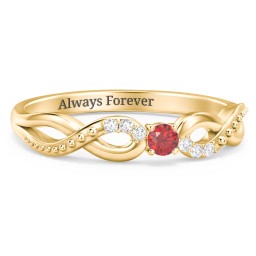 Double Infinity Gemstone Ring with Accents in 18K Gold Plated Silver with Garnet and Diamond