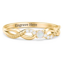 Double Infinity Gemstone Ring with Accents in 18K Gold Plated Silver with Opal and White Premium Zirconia