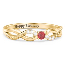 Double Infinity Gemstone Ring with Accents in 18K Gold Plated Silver with Garnet